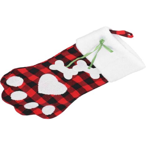 Bas de Noël Suspendus, Cadeau pour Animaux de Compagnie de Bas de Noël de Patte Mignonne pour Les Vacances pour Les décorations de Noël(Plaid Noir et Rouge) (1/5)