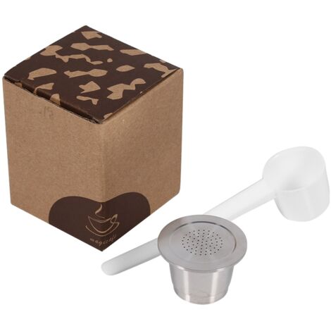 Capsule de café réutilisable rechargeable en acier inoxydable avec cuillère compatible avec la machine Nespresso (1/5)