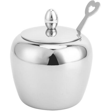 Sucrier en acier inoxydable 304 avec cuillère à lèvres, bol à épices pour sel et poivre de cuisine domestique (1/5)