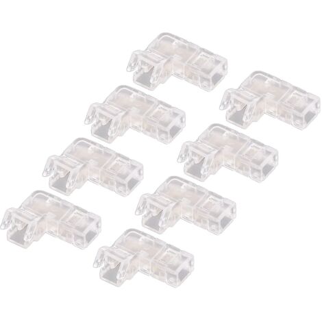 8 Pièces 2 Broches 5mm COB LED Connecteurs de Bande Lumineuse Connecteurs Transparents en Forme de L Adaptateur D'extension de Borne sans Soudure Connecteur de Bande Lumineuse à 2