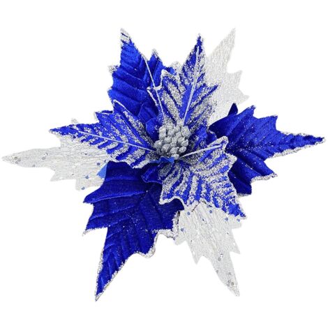 Fleur à Paillettes de Noël, Poinsettia Authentique avec Clips pour Bricolage, Couronne de Noël, Décoration de Fête à Domicile de Vacances (220627LW0336) (1/5)