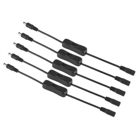 5pcs interrupteur de fil de lumière de bande de LED avec prise de connecteur d'alimentation femelle et mle DC 12V noir (1/5)