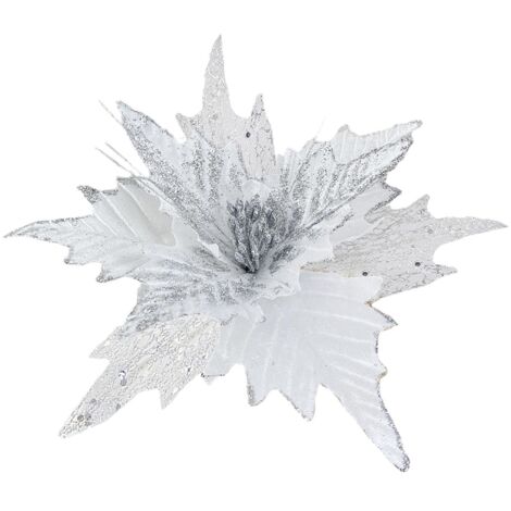 Fleur à Paillettes de Noël, Poinsettia Authentique avec Clips pour Bricolage, Couronne de Noël, Décoration de Fête à Domicile de Vacances (220627LW03-2)