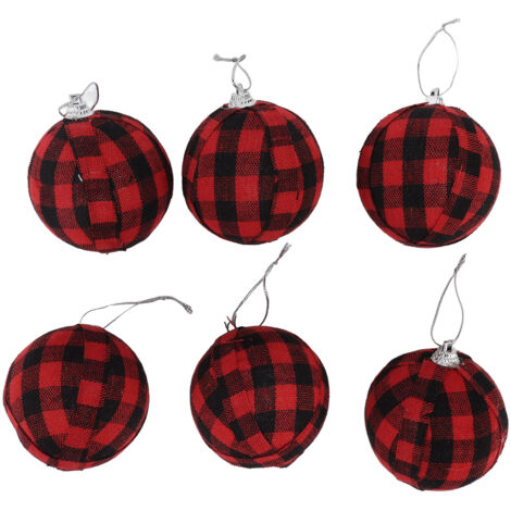 Les Boules de Décoration d'arbre de Noël Créent l'atmosphère 2,76 Pouces Ornements de Boule de Noël Belle Apparence Cadeau Lumière pour Le Salon (Carreaux Rouges et Noirs) (1/5)