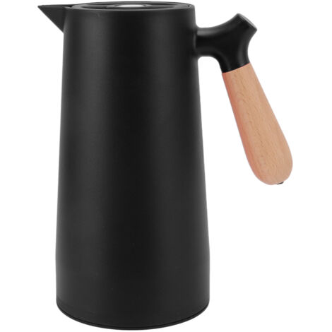 1L Carafe à café thermique 12h Isolation Olécrane Sortie d'eau Bouteille thermique avec manche en bois pour la maison Camping Randonnée Noir