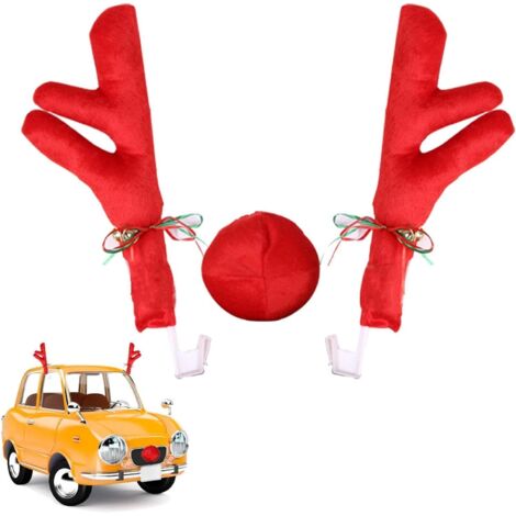 Voitures Rennes de Noël, Décoration Rudolf pour Voiture Costume de Renne pour Camion Van SUV, Renne Noël Décoration avec Bois et Nez Rouge (1/5)
