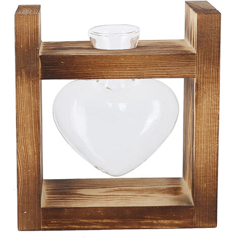 Pot de fleur innovant avec cadre en bois vintage vase de table transparent décoration de la maison (1 bouteille en forme de cur) (1/5)