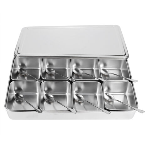 Bote d'assaisonnement en alliage d'aluminium à 8 grilles, conteneurs de stockage de condiments, pot à épices, ustensiles de cuisine (1/4)