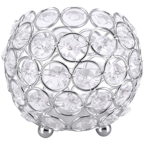 Bougeoirs en cristal pour bougies chauffe-plat, décoration de mariage, centres de table (diamètre argenté 10 cm) (1/5)