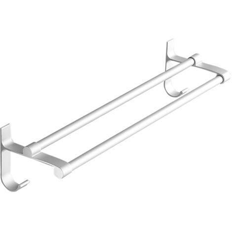 Porte-Serviettes 60cm, Double Bar en Aluminium Style Hôtel sans Poinçonnage Salle de Bains Installation Murale Serviette de Suspension Blanc argenté pour Salle de (1/5)