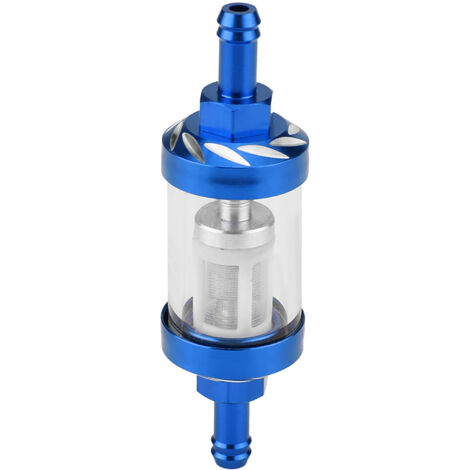 Filtre à carburant en ligne en verre métallique, remplacement de filetage de 8mm pour moto (bleu) (1/5)