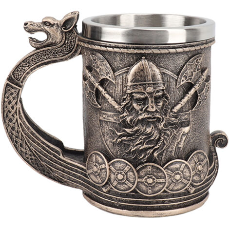 Viking Beer Mug Vintage Grande Capacité En Acier Inoxydable Doublure Tasse Résine Processus Ornements pour Bière Café L (1/5)