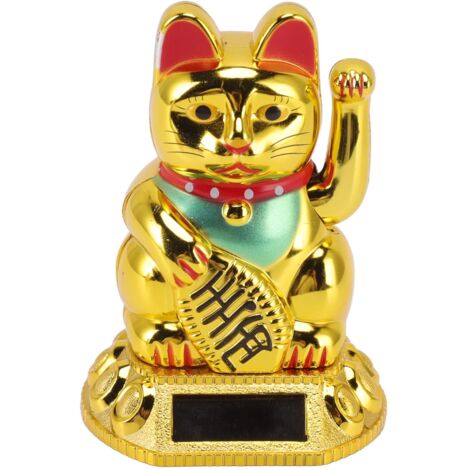Décoration de chat porte-bonheur chinois agitant bras lumière solaire Induction Statue Figurine pour la maison voiture ornements doré (1/5)