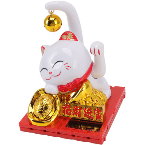 Chat porte-bonheur à énergie solaire bonne chance richesse accueillant chat de fortune avec cloche maison chambre bureau décoration de bureau grande taille (1/5)