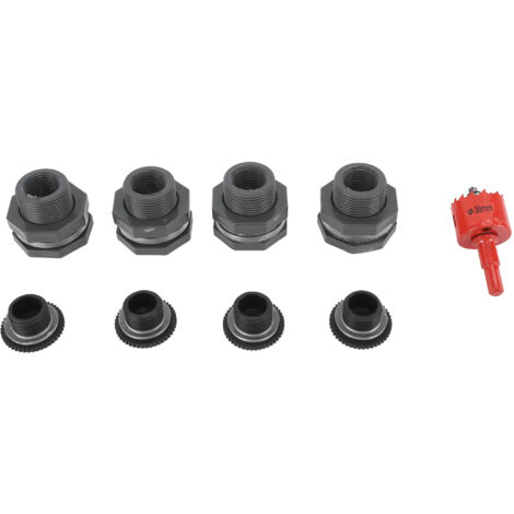 Kit de montage de cloison pour baril de pluie de 3/4 pouces avec bouchons, outil de scie cloche, kit de connecteur à broche en PVC pour barils de pluie, réservoirs d'eau, piscines, aquariums, baignoir (1/5)