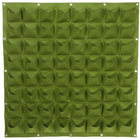 64 poches verticales pour l'extérieur en feutre pour plantes de jardin, sac de culture de fleurs, pot de fleurs à suspendre (vert)