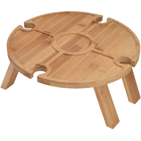 Table à vin en plein air Table de pique-nique en bois pliante avec porte-verre à vin pour la randonnée Camping Dner en plein air (1/5)