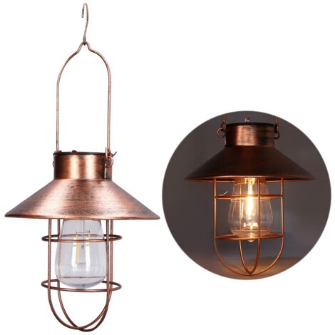 Lampe solaire suspendue avec cadre en fer décoratif, lanterne rétro d'extérieur à LED pour jardin, cour, porche (1/5)