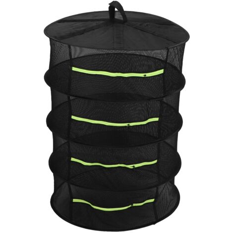 tendoir à herbes à 4 couches avec fermetures à glissière Pliable Suspendu Médecine Dry Mesh Net Noir 60cm (1/5)