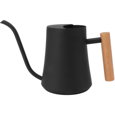 Arrosoir en acier inoxydable Pot rétro petite plante arrosoir avec poignée en bois pour intérieur extérieur 1000ML noir (1/5)