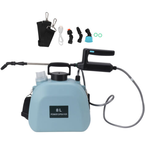 Pulvérisateur électrique 8L, poignée antidérapante, pulvérisateur alimenté par batterie 2000mAh avec bandoulière pour ménage bleu (1/5)