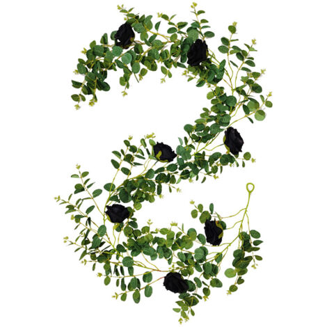 Rotin Rose Noir, Fausses Feuilles Suspendues avec Fleur pour Décoration de Bureau de Jardin de Fête de Mariage à la Maison (210805XY-2) (1/5)