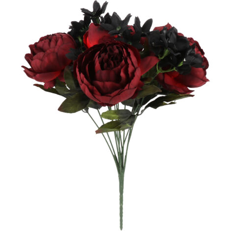 Simulation Rose Noir Rouge Faux Bouquet De Fleurs, Faux Roses Vintage avec De Lues Tiges pour La Fête De Mariage Décoration Funéraire À La Maison (X) (1/5)