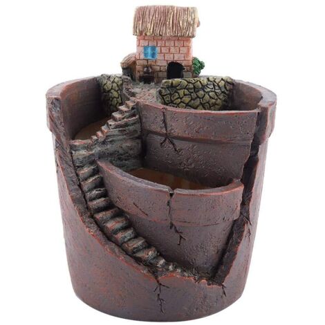 Pot de fleurs miniature en résine en forme de maison - Décoration de jardin rustique - Outils de décoration pour cactus - Pot de fleurs pour bureau, maison, bureau (1/5)