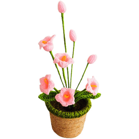 Plante en Pot Tricotée, Pot de Tournesols tissé Authentique et Vif pour la Décoration de la Maison de Table de Tableau de Bord de Voiture (220209HJ02-5) (1/5)
