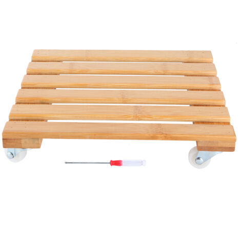 Plateau de rangement mobile en bambou pour plantes en pot et fleurs avec roues pour jardin de patio extérieur (1/5)
