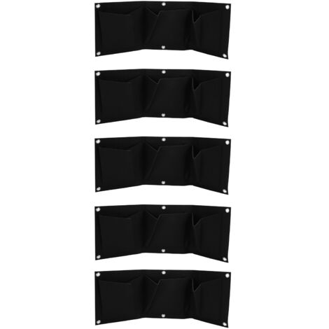 Sacs de culture de plantes, 5 pièces, fixation murale dégradable, 3 poches, jardinière, accessoire de jardin, noir (1/5)