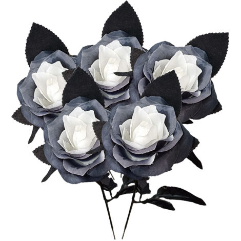 Simulation Rose Fausse Fleur Noir Blanc Intérieur Unique, Flore De Fleur Réaliste pour La Maison Garden Party Décorations d'halloween (Z) (1/5)