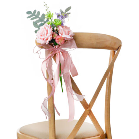 Décorations Florales pour Allée de Mariage, Fleurs Occidentales avec Rubans en Mousseline pour Décoration de Chaise de Cérémonie et de Fête (221209QY08-3) (1/5)