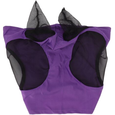 Masque anti-mouches en maille de cheval Masque de cheval élastique respirant avec protection des oreilles quipement équestre violet
