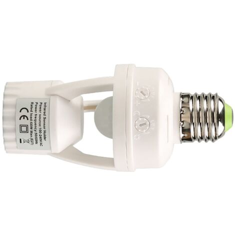100‑240V E27 Capteur Lumières Socket 10‑300 Secondes Délai de Détection 6m Distance de Détection IR Détecteur de Mouvement Adaptateur D'ampoule (1/5)