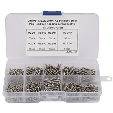 Vis autotaraudeuses Haute Résistance en acier Inoxydable 400Pcs M2.2, Kit assortiment de Vis à Tête Cylindrique (1/5)