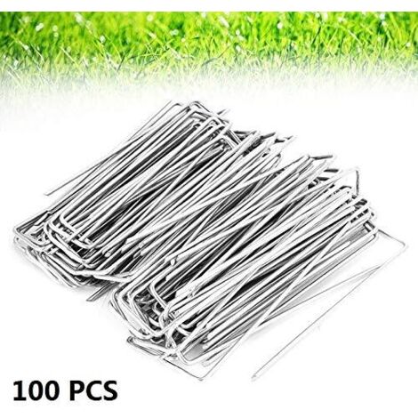 Piquets de Fixation en Acier 100Pcs Inoxydable Rouille Rsistant De Jardin De Terrain Weed Barrire Tissu Stake Fixe Accessoires (1/5)