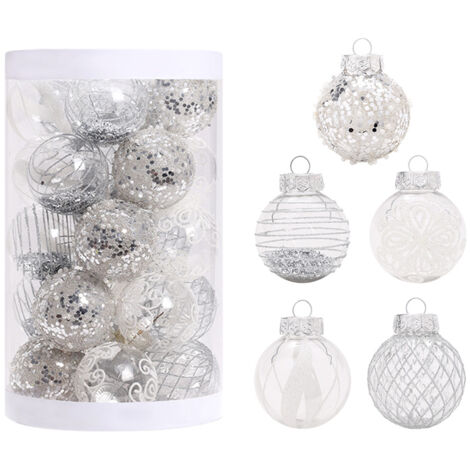 Lot de 25 Boules de Noël en Plastique Robuste Décoration de Noël intérieur extérieur Décoration pour Sapin Rouge,6CM,argent (1/5)