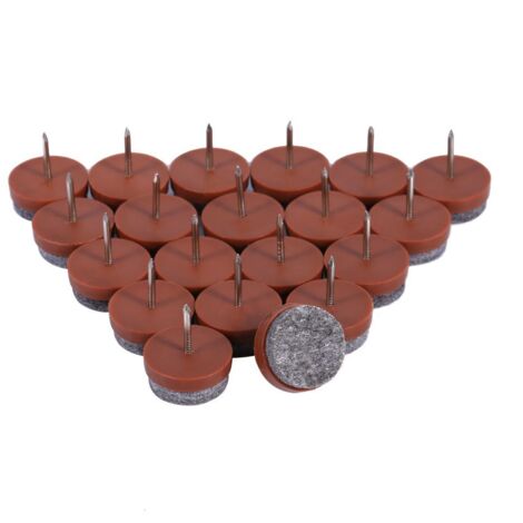 20 pièces de Clous de Coussinet de Meuble, 24 mm à clouer Patins de Feutre à glissière Protecteurs de Sol pour Chaise de Meuble en Bois, tabourets et Pieds de Table(Marron) (1/5)