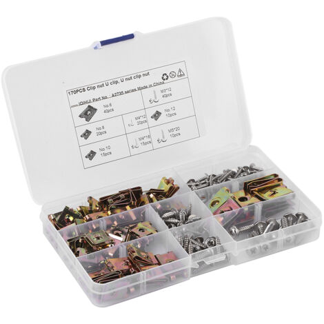170pcs Clip en U de Voiture avec Kit D'assortiment de Vis, Clips de Fixation pour Panneau de Carrosserie en Acier (1/5)