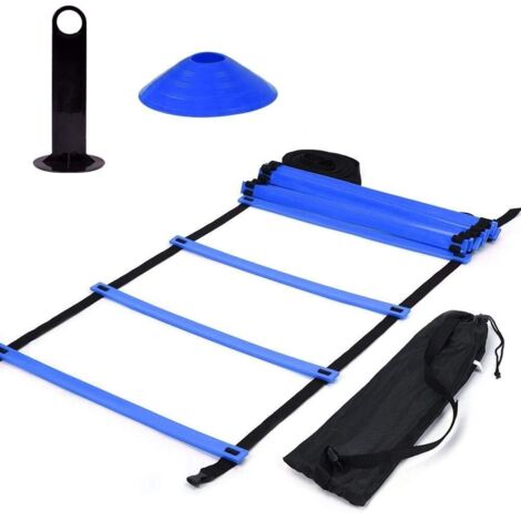 Kit Échelle Rythme Entraînement Vitesse Agilité Habileté Coordination - 12 Echelons Barreaux Réglables et 10 Cônes Marquage avec Poignée - pour Football Sportinggoods Fournitures D'Athlétisme (1/5)