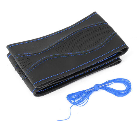 Housse de volant en cuir 38cm/15 pouces, couture à la main, gaufrage avec aiguille et fil universel, noir bleu (1/5)