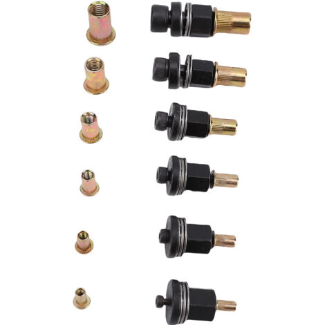 Jeu de 6 outils pour écrous à riveter, mandrin de rechange et embout de nez en acier rapide M3 M4 M5 M6 M8 M10, adapté aux pistolets à écrous à riveter manuels, pièces de rechange.