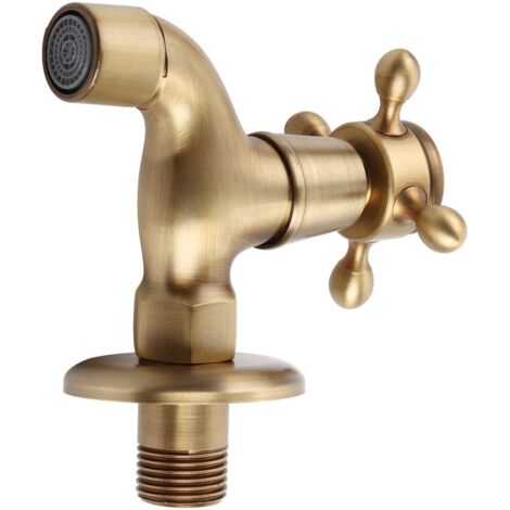 Robinet mural vintage européen G1/2" en laiton massif, simple tuyau d'eau froide pour évier de cuisine ou piscine.