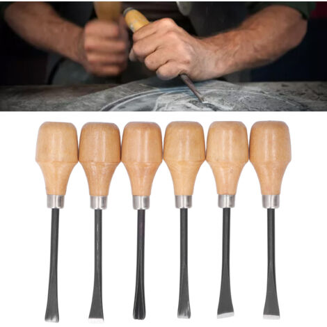 Veemoon Kit 4 Gouges à Bois Professionnelles – Manche En Bois Massif, Lames Acier Affûtées 6/12/18/24 Mm, Sculpture & Menuiserie