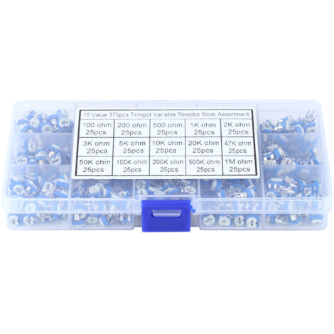 Kit d'assortiment de résistances variables de potentiomètre de 375 pièces, 15 valeurs, avec boîte (1/5)