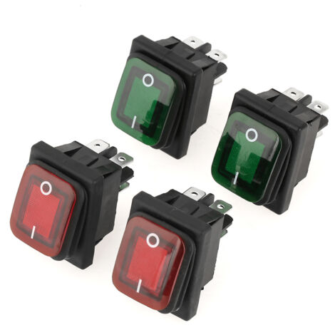 Interrupteur de position à 4 broches 2, interrupteur de type de bateau à poussière Interrupteur à l'huile ROCKER ROUGE / GREEN PCS / Set Black Imperproof pour extérieur