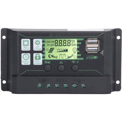 PWM Solar Charge Controller Regulator LCD Affichage pour les batteries de gel AGM ouvertes 12V 24V 100A 2 CONTRÔLE DE PANNEAU PV USB