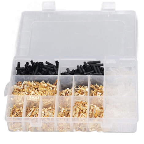 Kit d'assortiment de bornes de fil, cosses à sertir à froid en laiton avec manchons de protection, tubes thermorétractables (1/5)