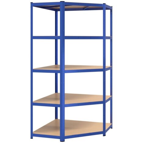 Étagère d'angle à 5 niveaux Bleu Acier et bois d'ingénierie (1/5)